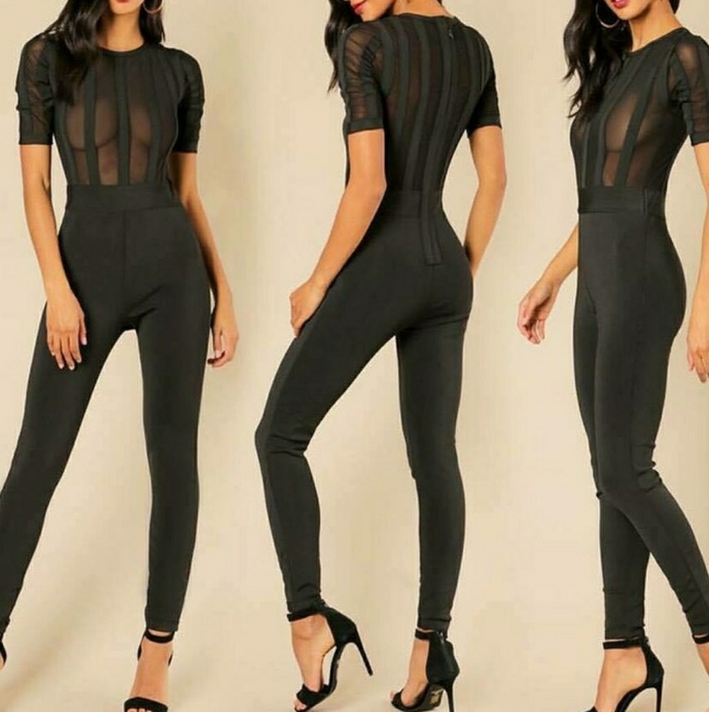 Wow Couture Semi Sheer Striped Jumpsuit